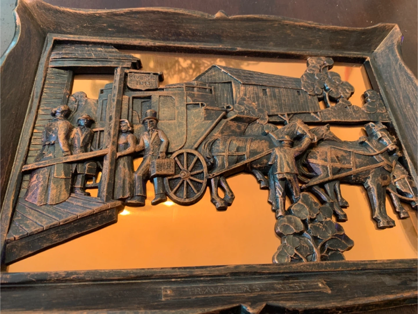Vintage Traveler's Rest Stagecoach Copper Wall Art