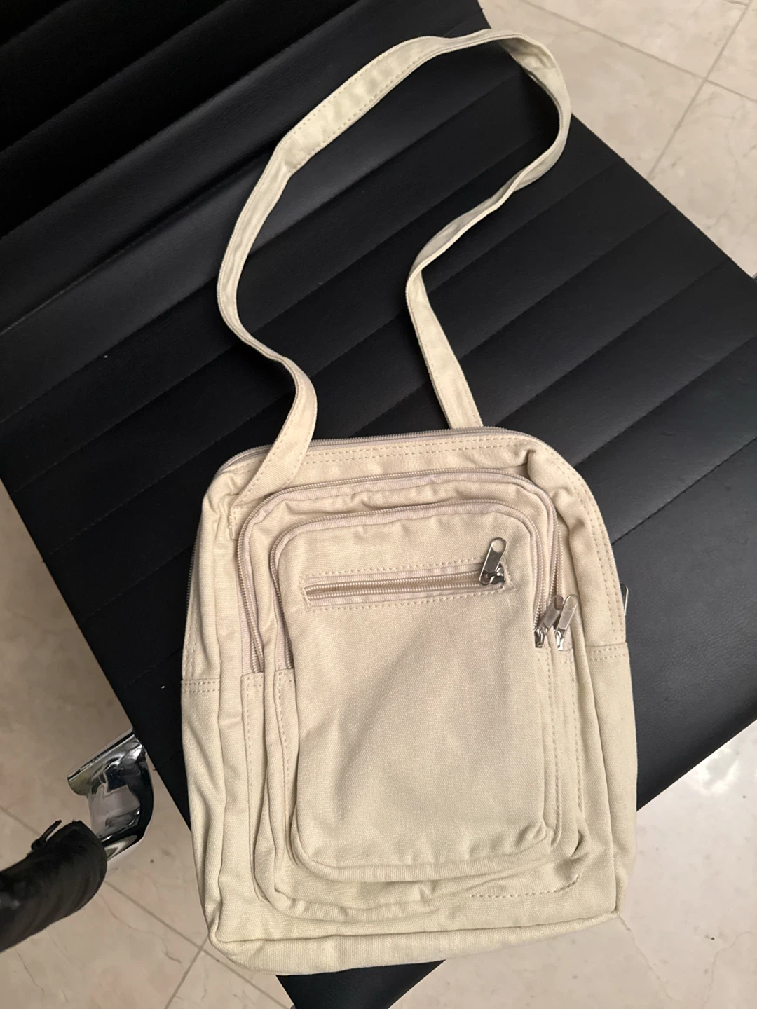 Cream Canvas Crossbody Bag