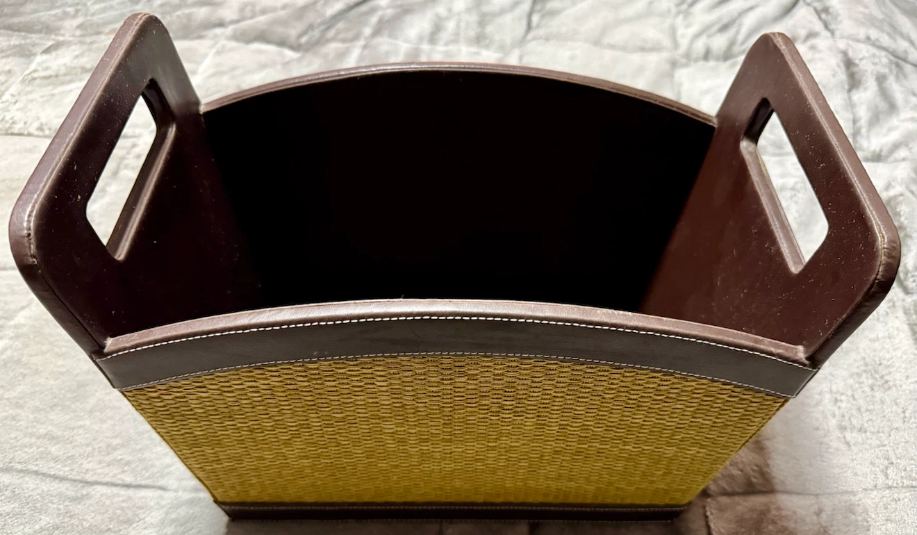 Woven Magazine Basket with Brown Faux Leather Trim - photo 2