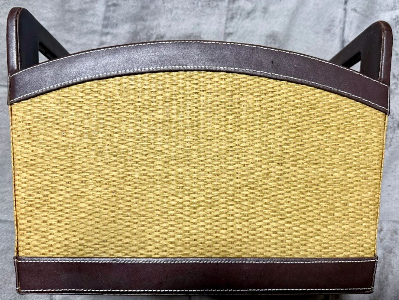 Woven Magazine Basket with Brown Faux Leather Trim - photo 4