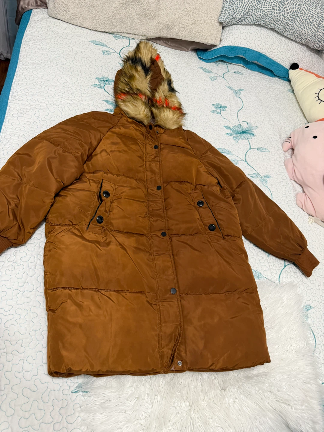Moving Out Sale - Brown Puffer Coat with Faux Fur Hood