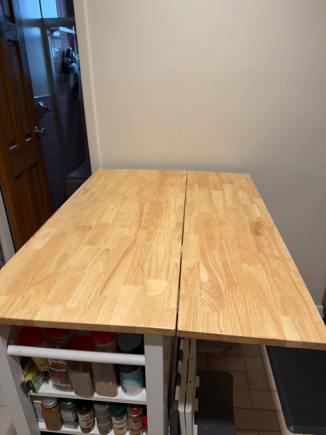 White Rolling Kitchen Island with Wood Top