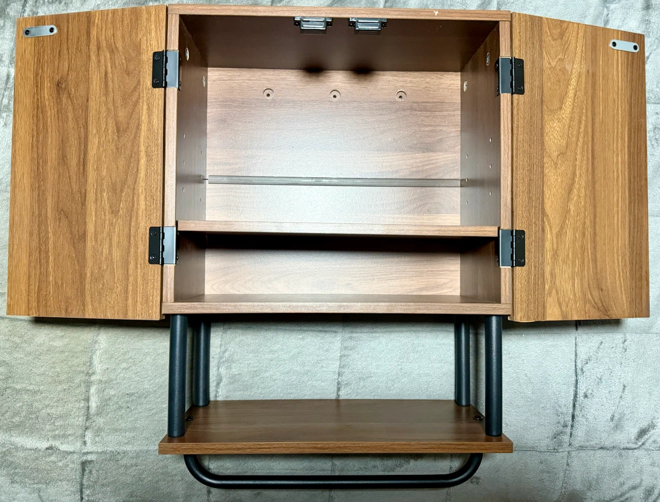 Wall-Mounted Fluted Wood Cabinet with Shelf