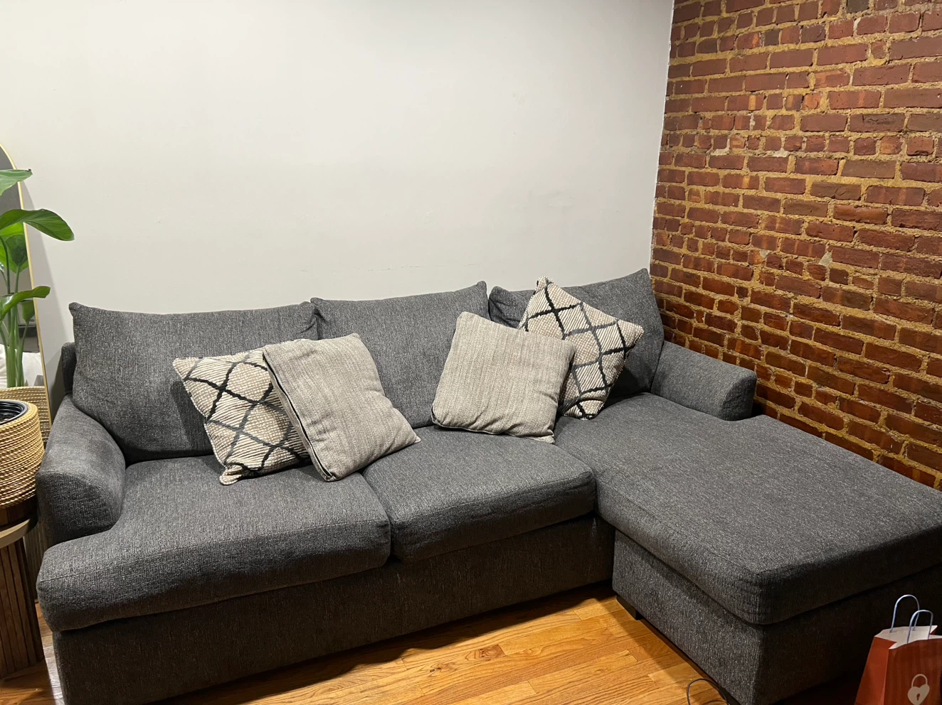 Dark Gray Sectional Sofa with Chaise 3 seats