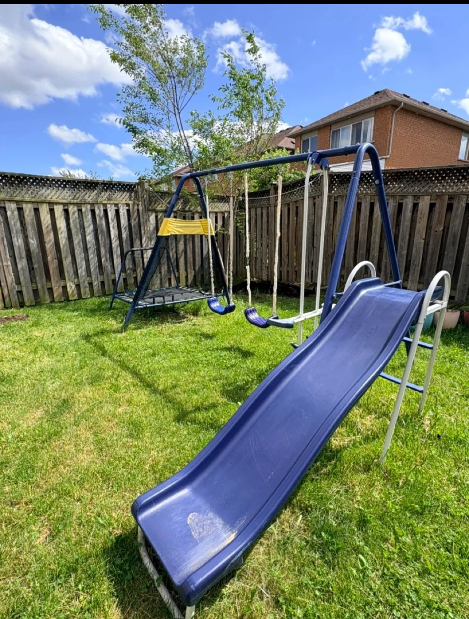 Outdoor Metal Swing Set with Slide and Trampoline - photo 3