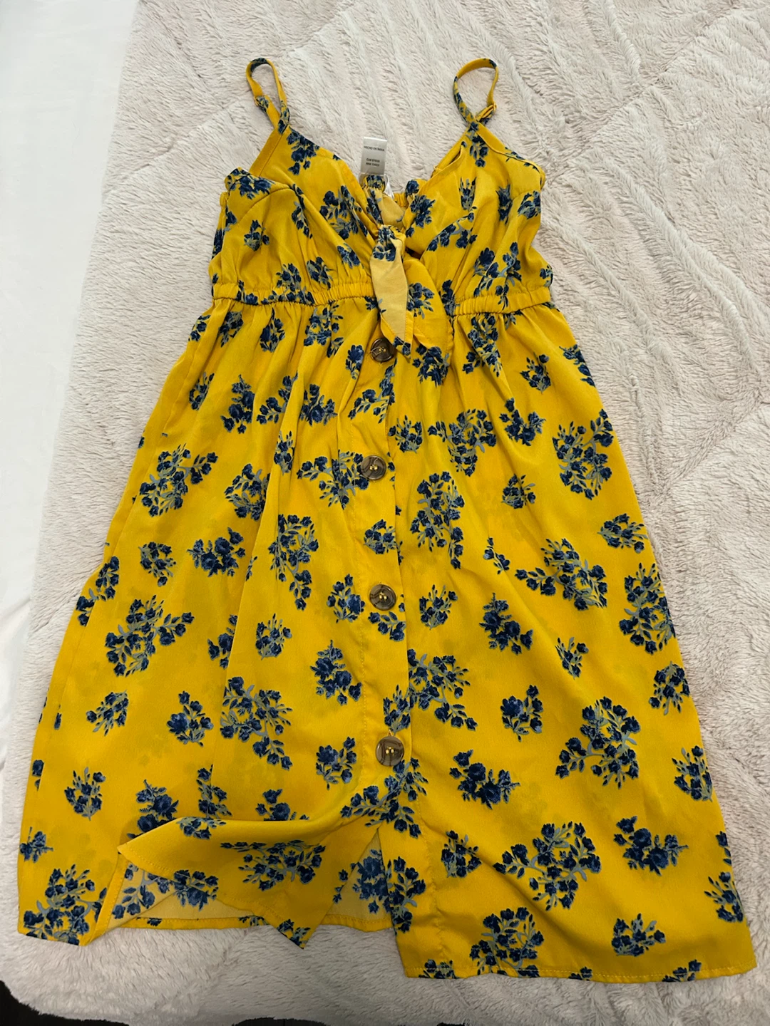 Yellow Floral Tie-Front Button Dress