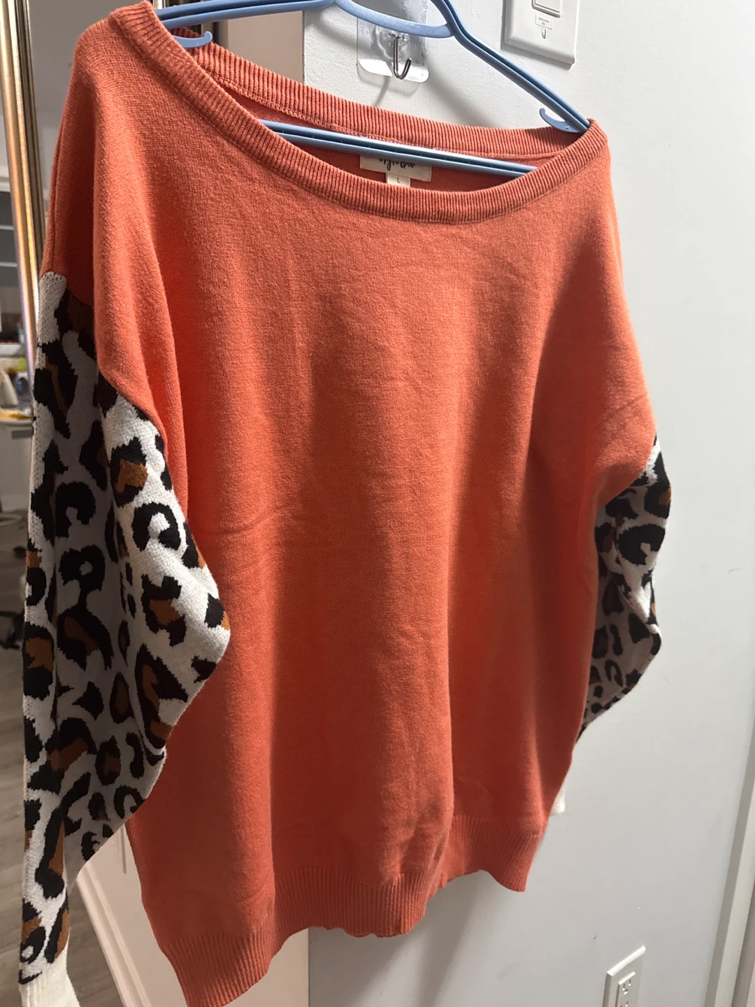 Style & Co. Orange Sweater with Animal Print Sleeves