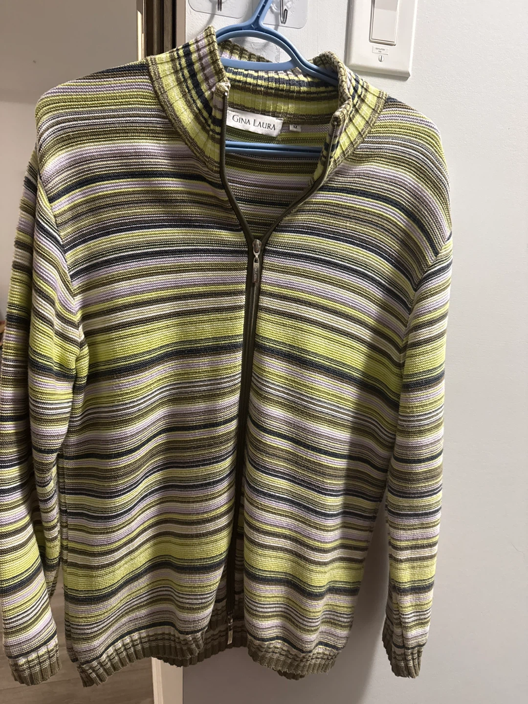 Gina Laura Striped Zip-Up Cardigan