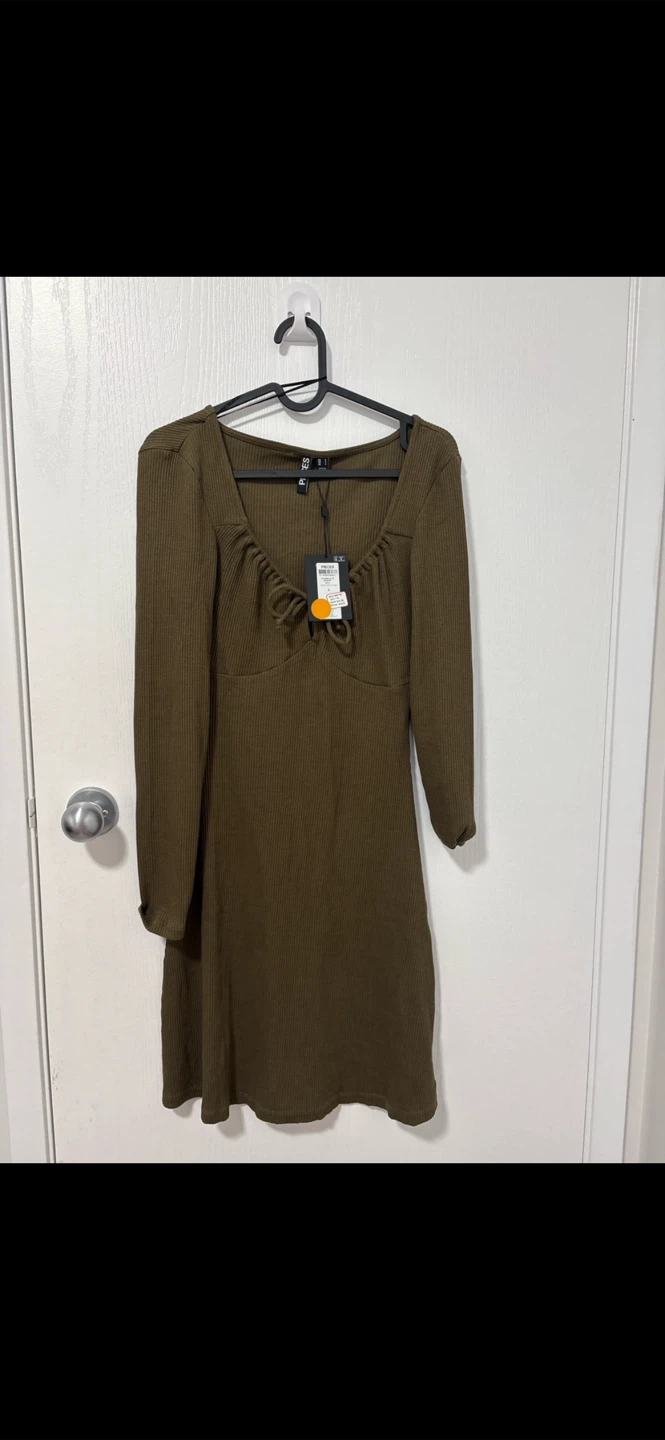 Pieces Long Sleeve Dress Olive