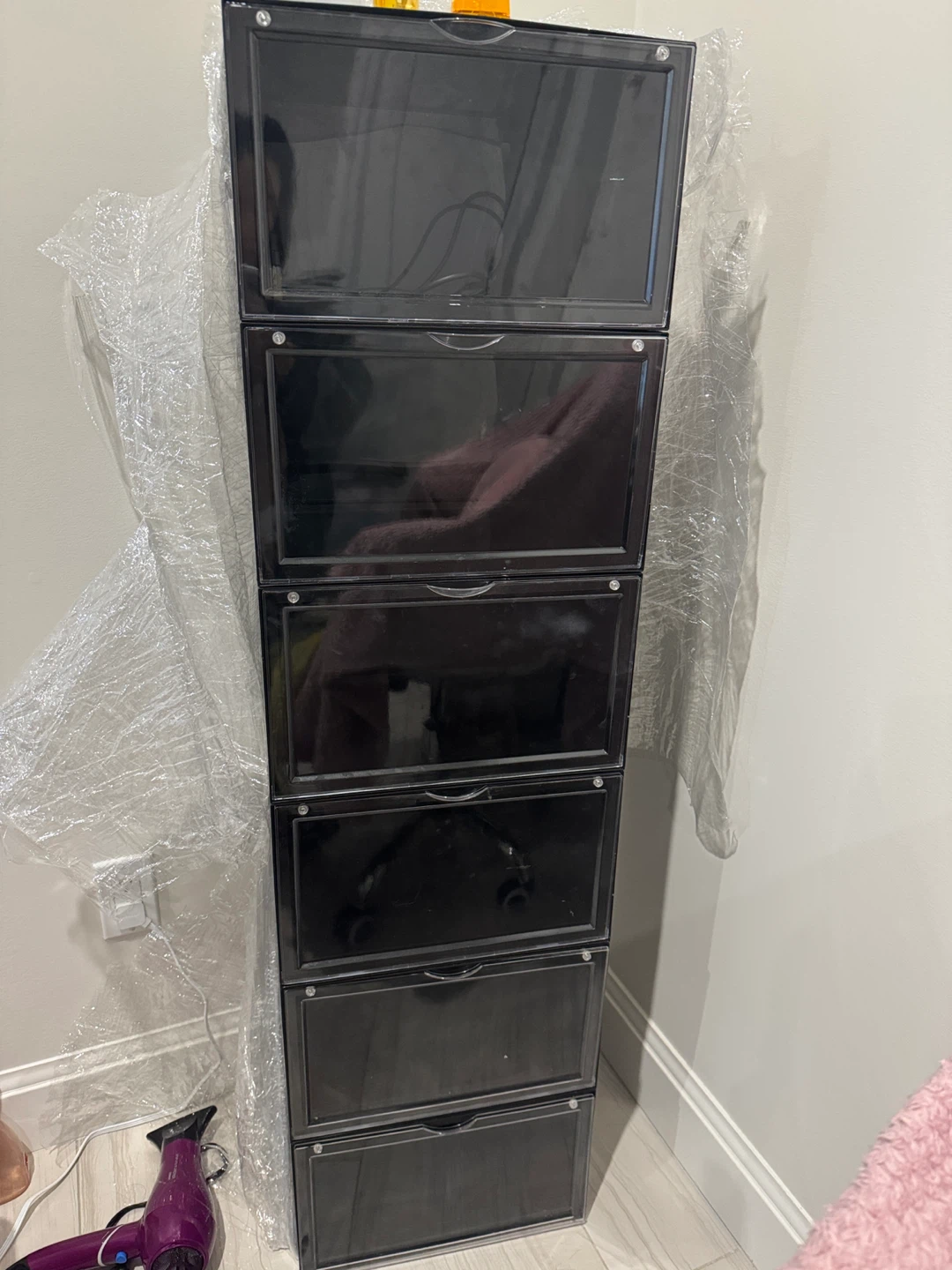 Set of 16 Black Stackable Shoe Storage Boxes - photo 2