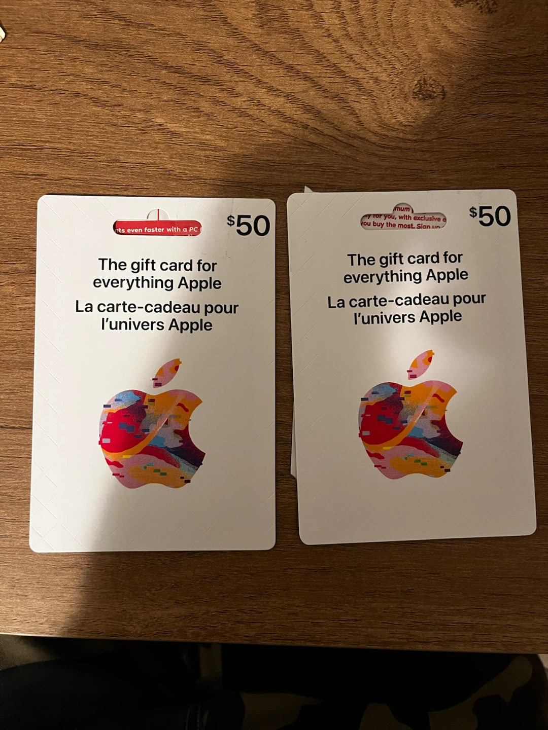 Two Apple $50 Gift Cards