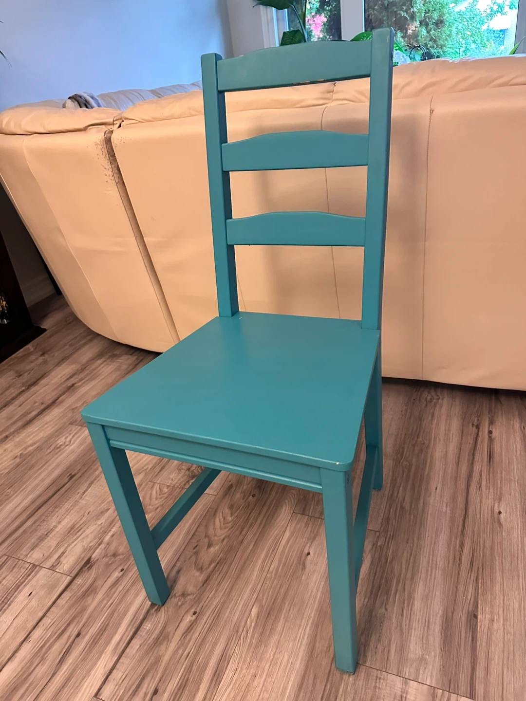 IKEA chairs, painted wood, blue