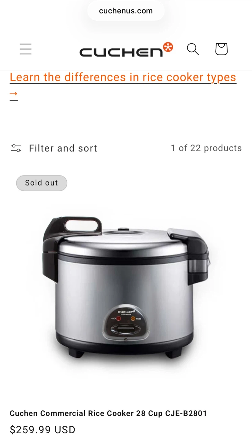 Cuchen Commercial Rice Cooker 28 Cup CJE-B2801