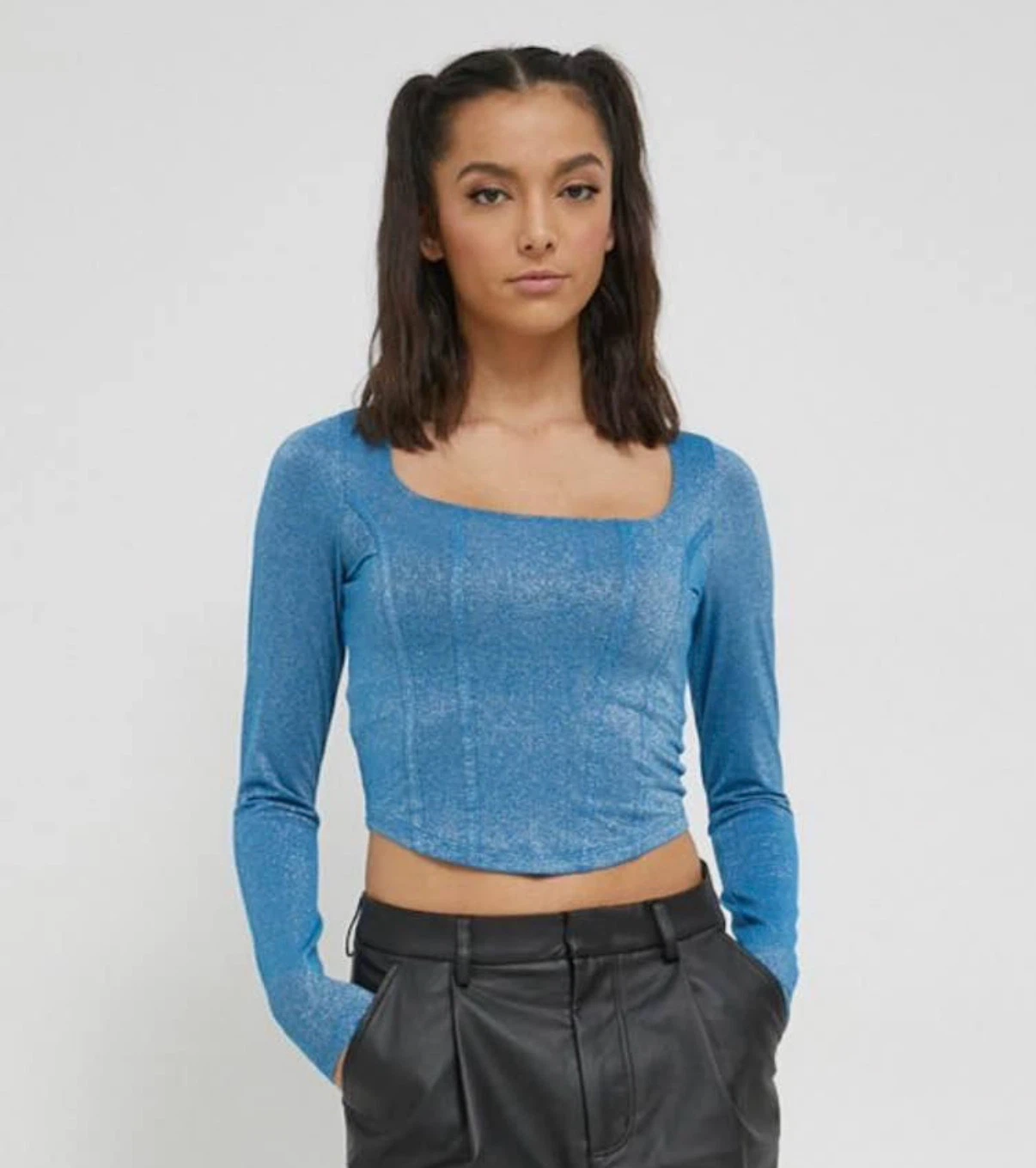 Hollister Glitter Long Sleeve Corset Top