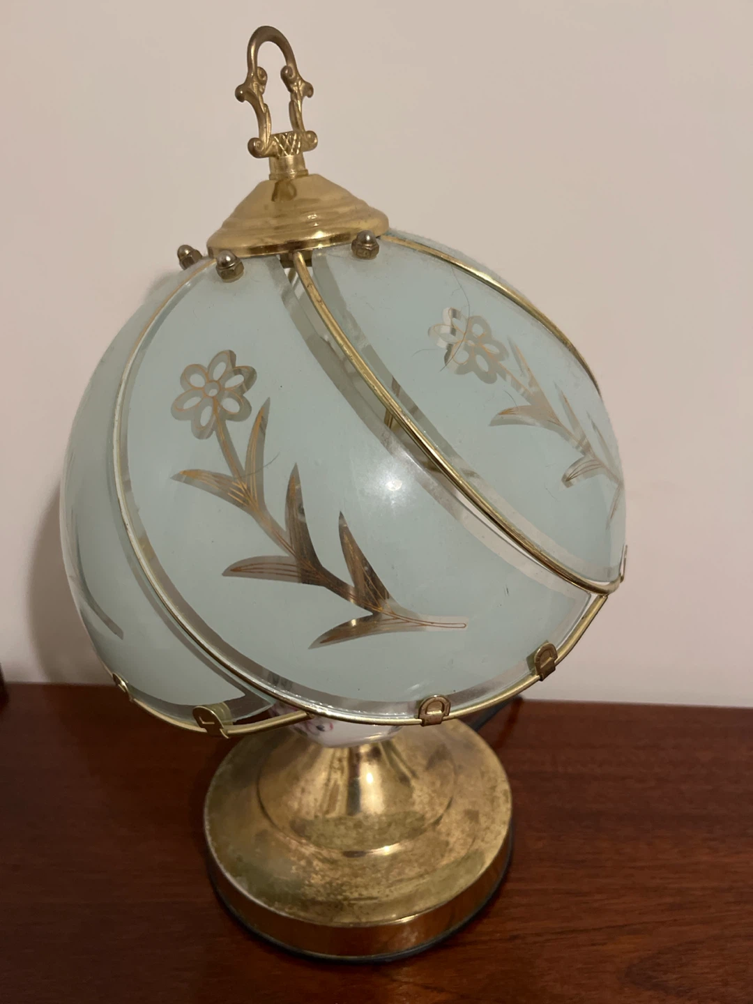 Vintage Brass and Frosted Glass Floral Table Lamp