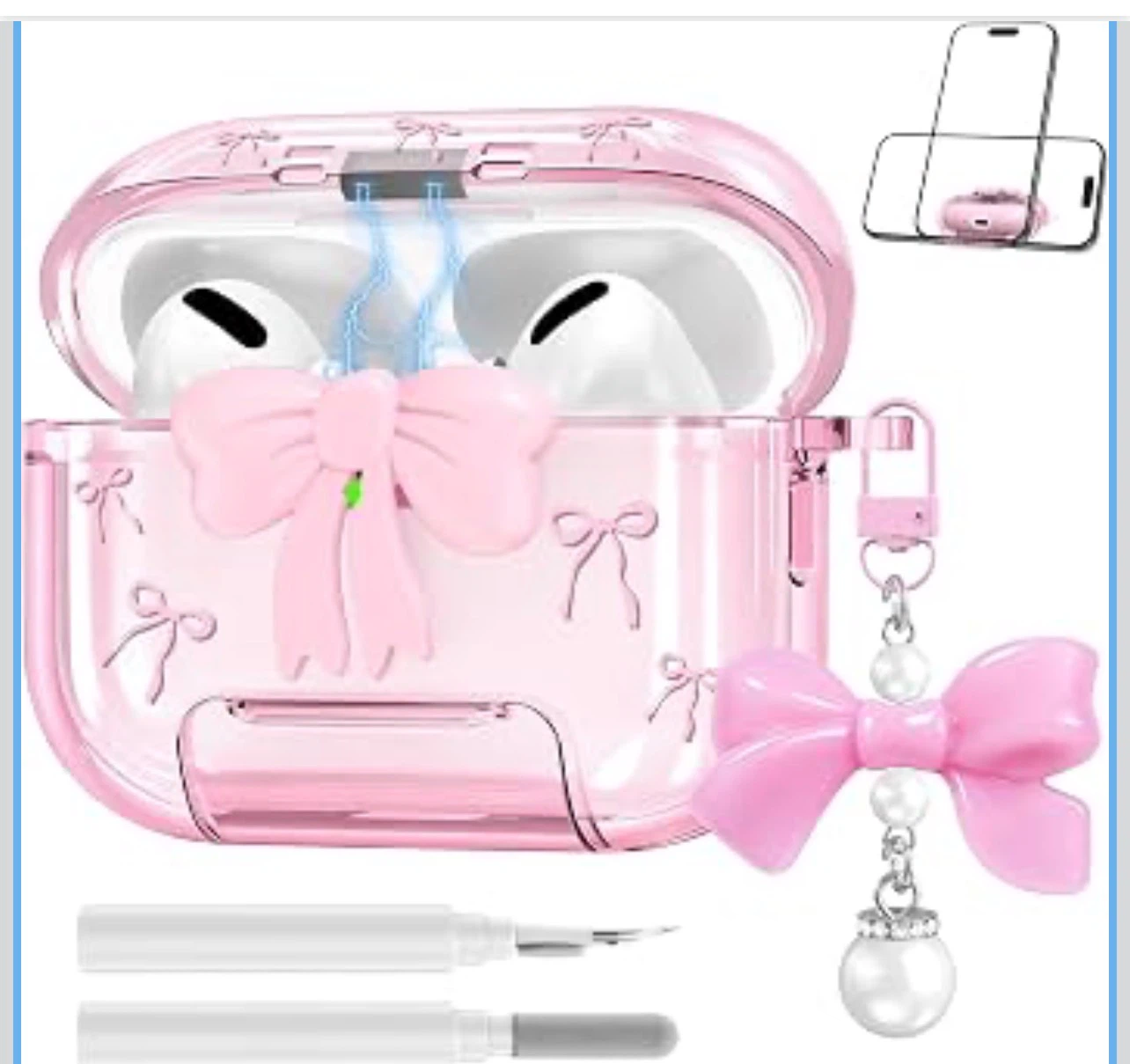 Clear Pink AirPods Pro 3 Case with Keychain