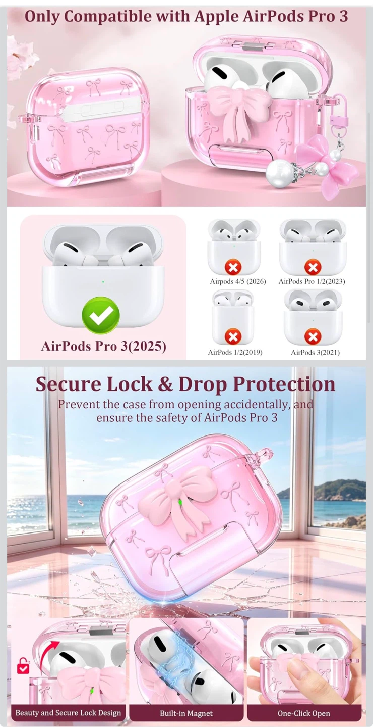 Clear Pink AirPods Pro 3 Case with Keychain - photo 2