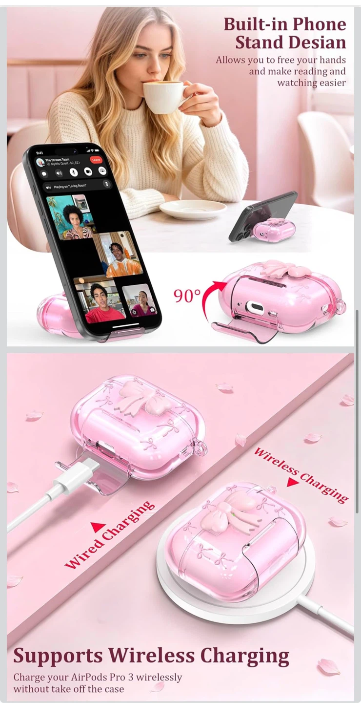 Clear Pink AirPods Pro 3 Case with Keychain - photo 3