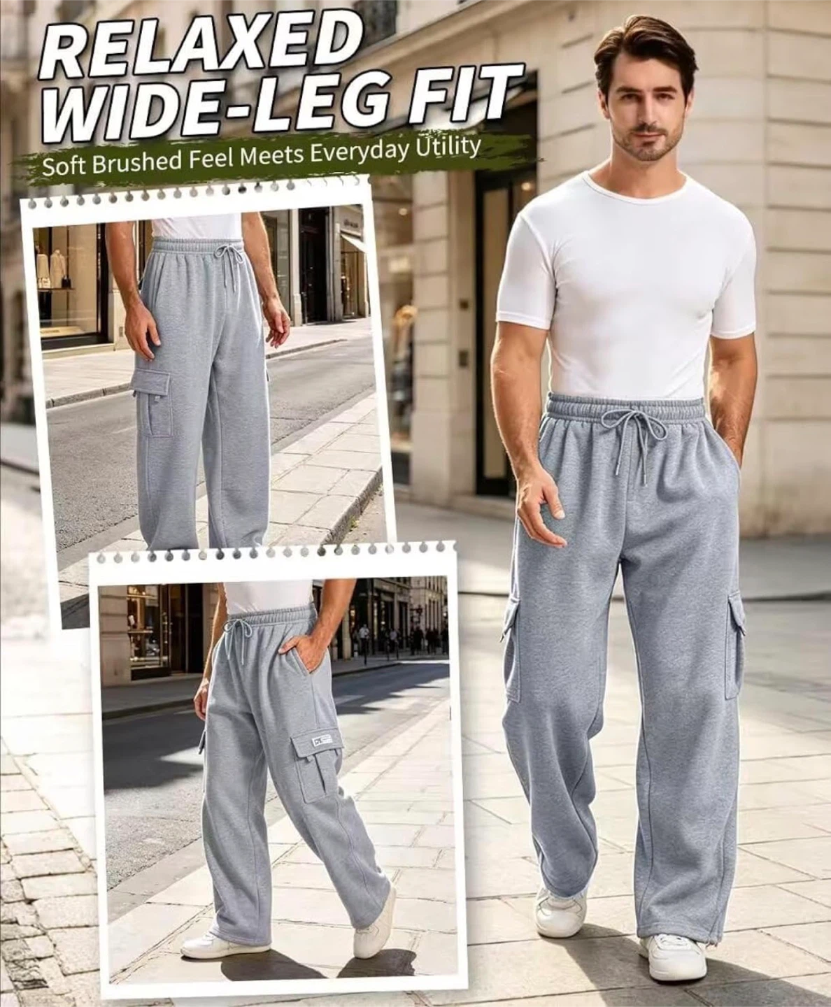 Relaxed Wide-Leg Cargo Sweatpants - photo 2