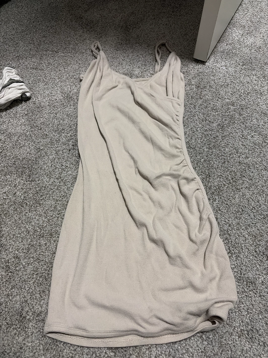 Garage clothing Beige Ribbed Spaghetti Strap Dress