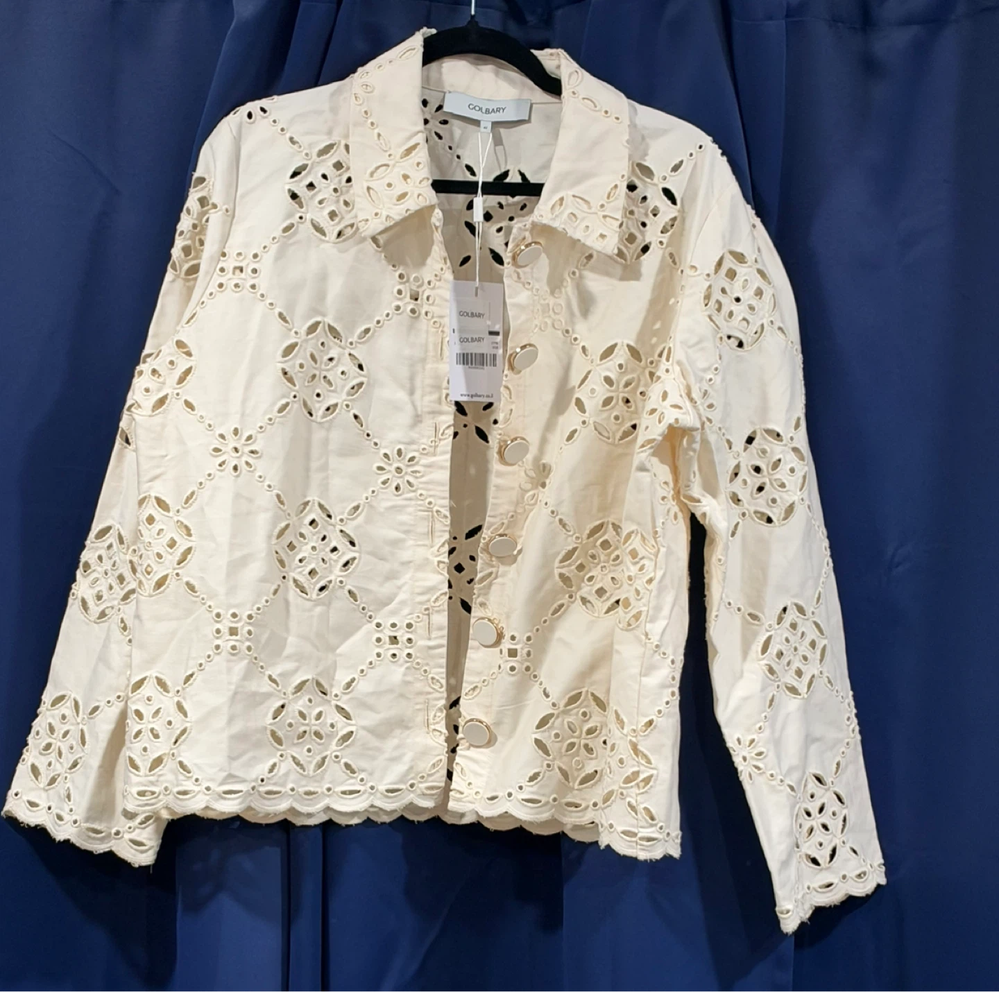 Golbary Eyelet Blazer in White Size 42 NWT