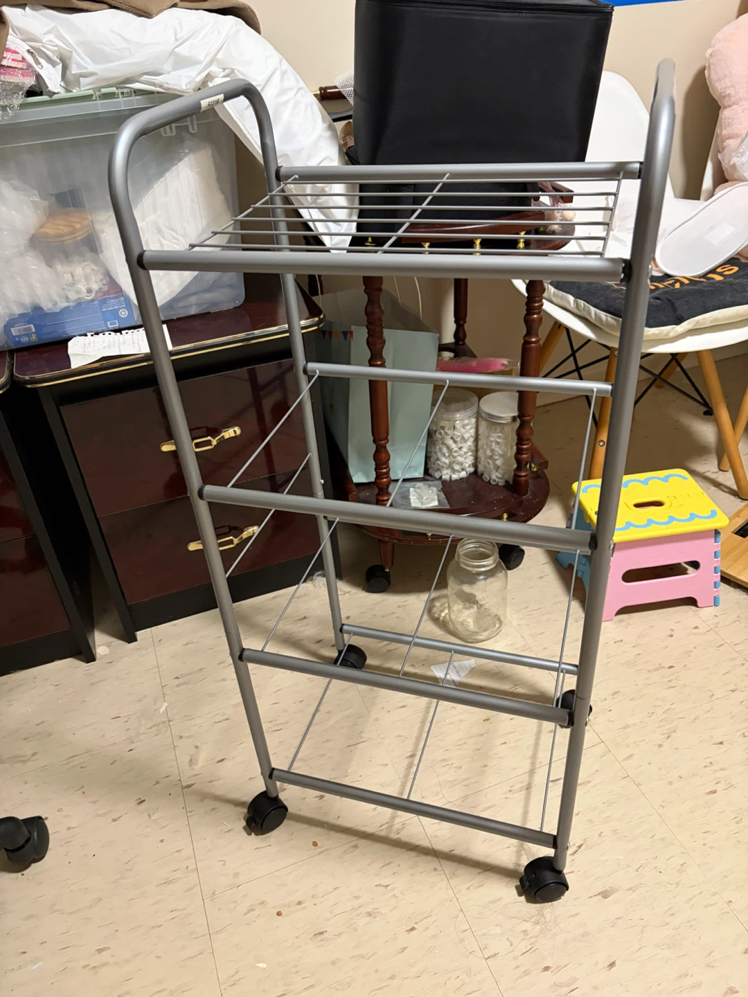 Silver Metal Rolling Storage Cart