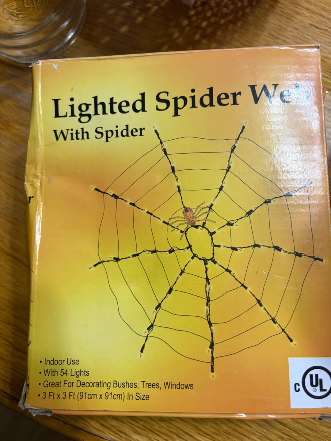 Lighted Spider Web with Spider Halloween Decoration