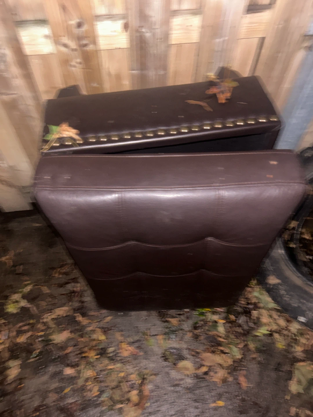 Brown Leather Storage Ottoman