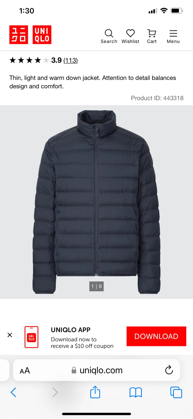 Uniqlo Men's Ultra Light Down Jacket Navy sz M