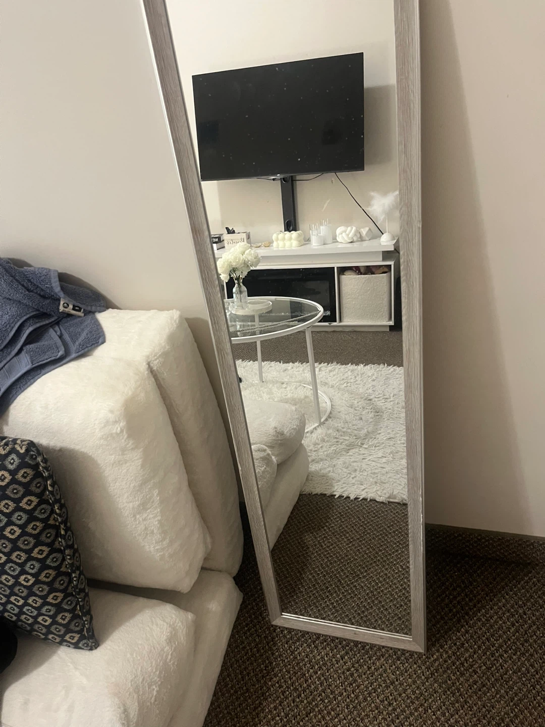 Full-Length Floor Mirror with Light Wood Grain Frame - photo 2