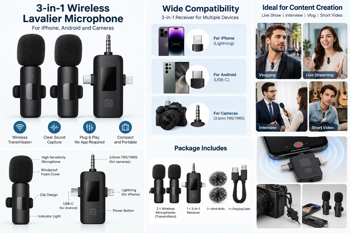 PQ RQP 3-in-1 Wireless Lavalier Microphone Kit – 2 Mics