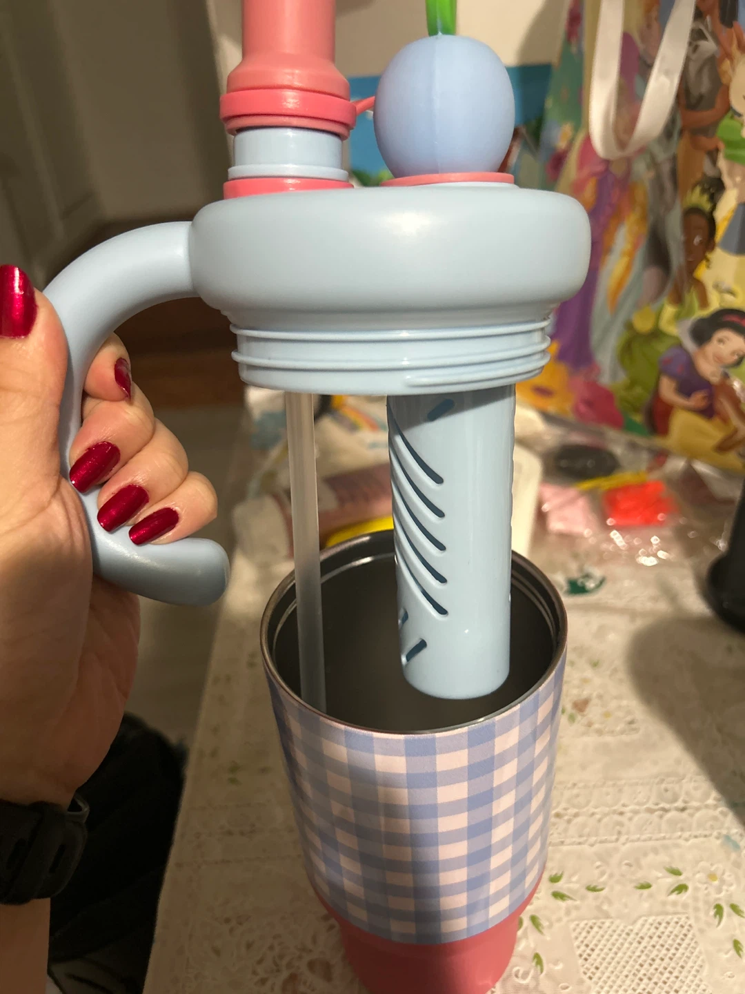 Kunmao Gingham Pattern Tumbler with Handle - photo 2