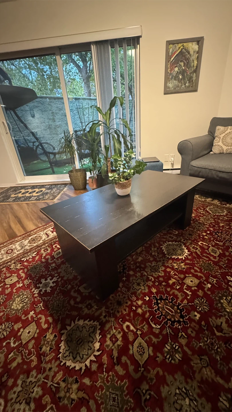 Three seater and a love seat with a coffee table