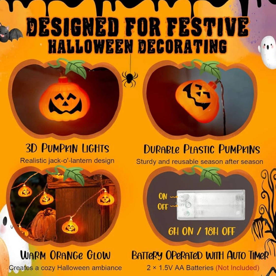 Brand New Battery Operated Halloween Pumpkin String Lights - photo 3