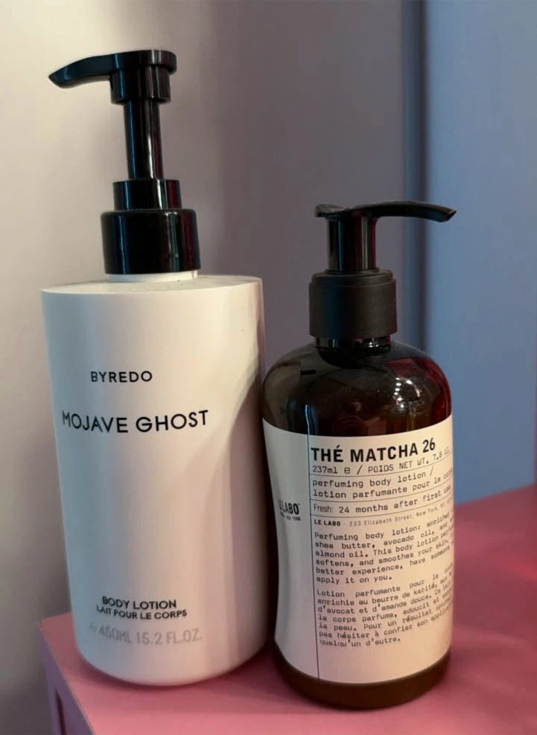 Byredo Mojave Ghost and Le Labo Thé Matcha 26 Body Lotions