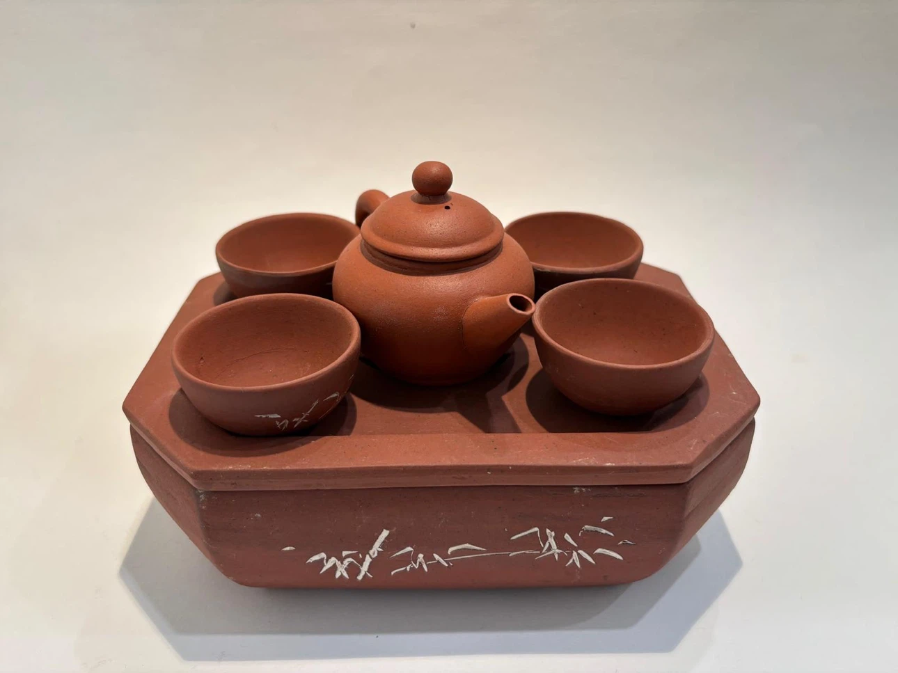 Clay Teapot and Four Cup Tea Set