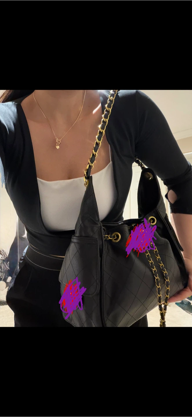 Black Quilted Shoulder Bag with Gold-Tone Chain