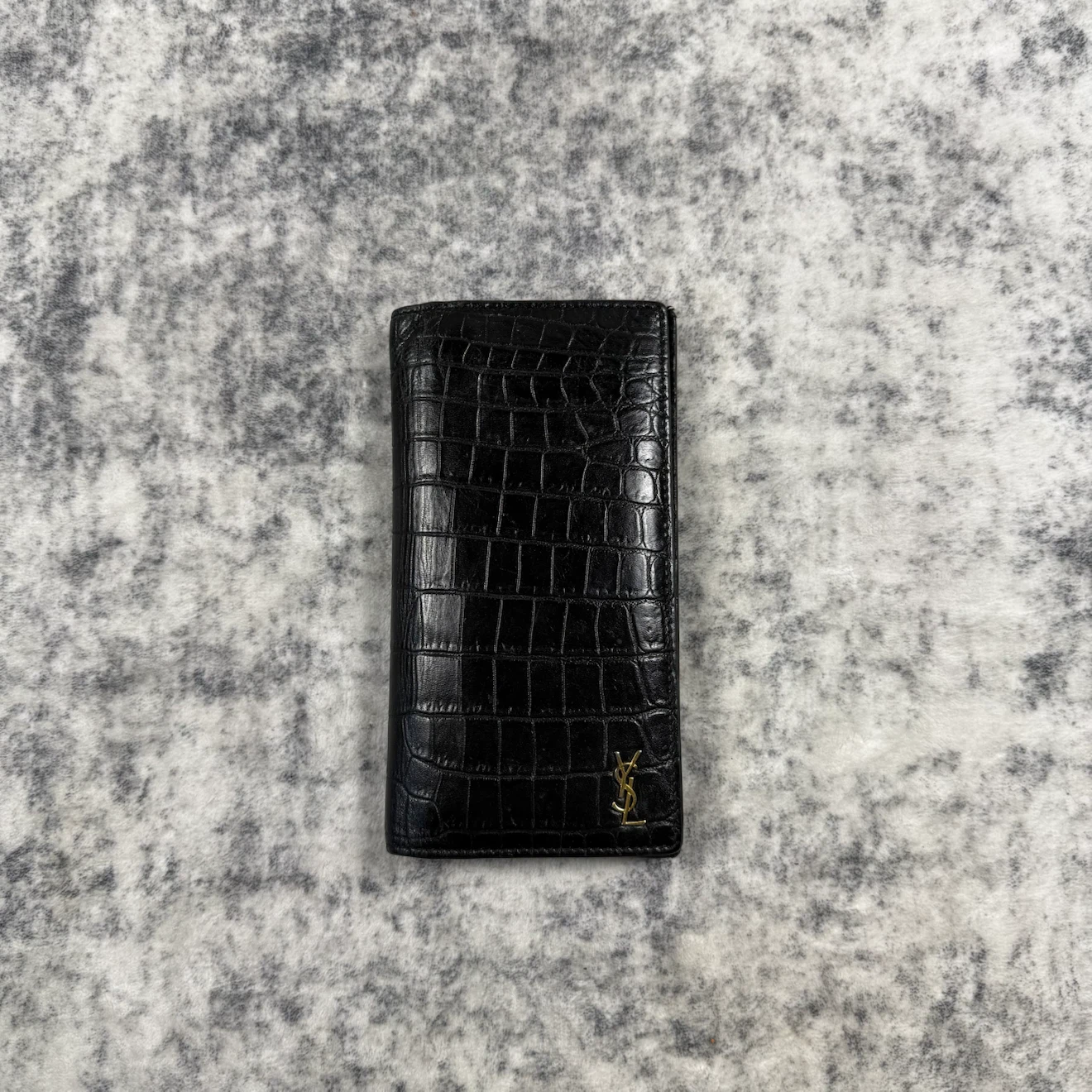 Saint Laurent Croc Embossed Leather Long Wallet