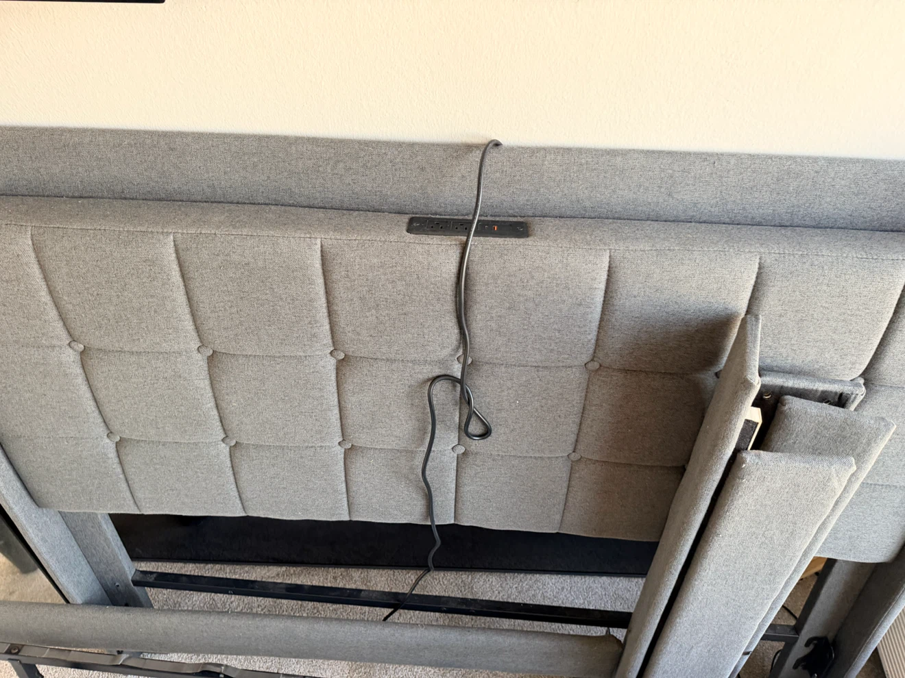 Gray Upholstered Queen Bed Frame with Charging Port