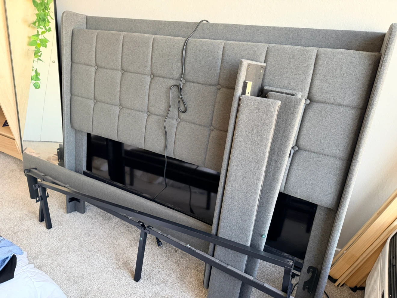 Gray Upholstered Queen Bed Frame with Charging Port - photo 2