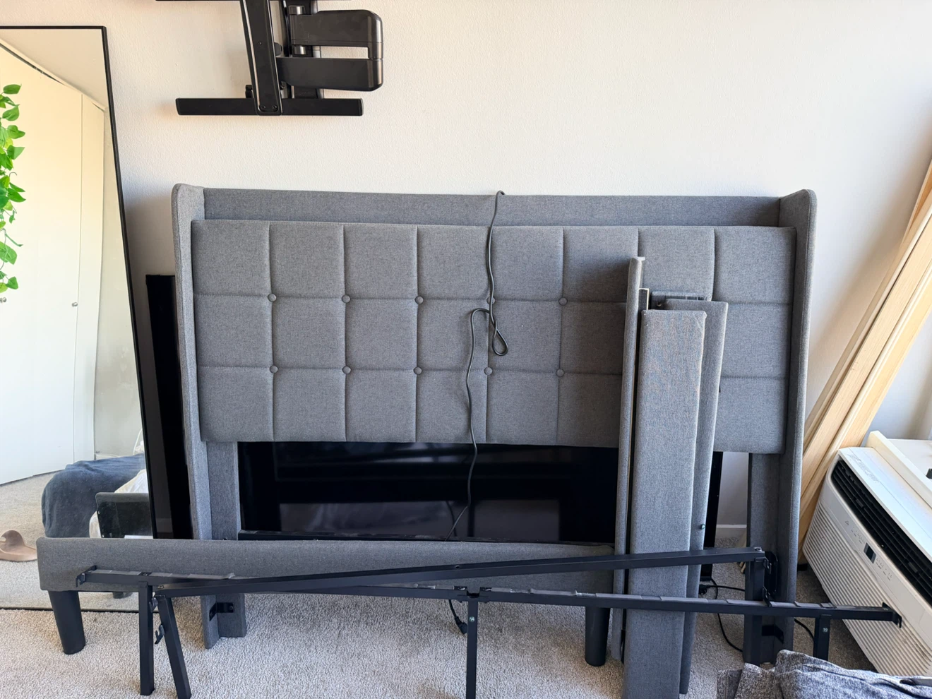 Gray Upholstered Queen Bed Frame with Charging Port - photo 3