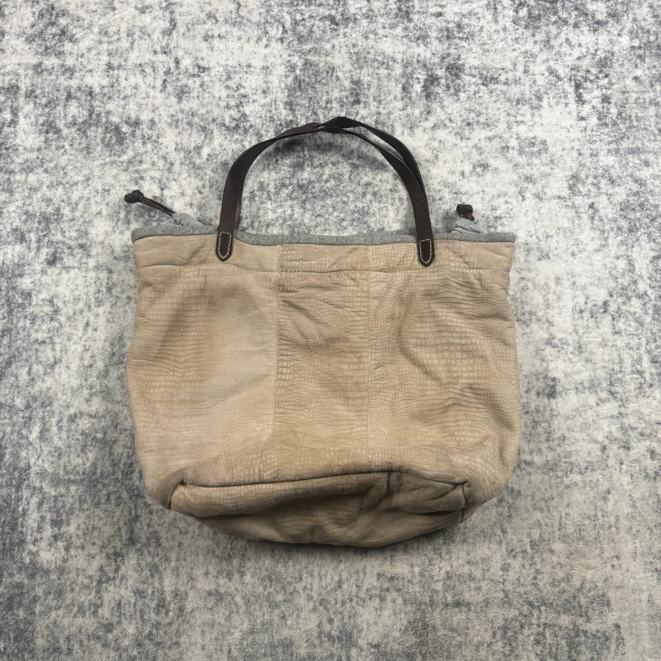Brunello Cucinelli Beige Croc Embossed Leather Tote Bag
