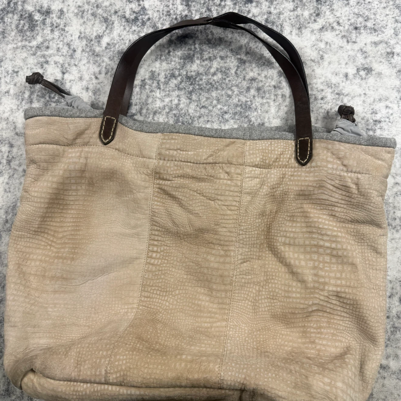 Brunello Cucinelli Beige Croc Embossed Leather Tote Bag - photo 2