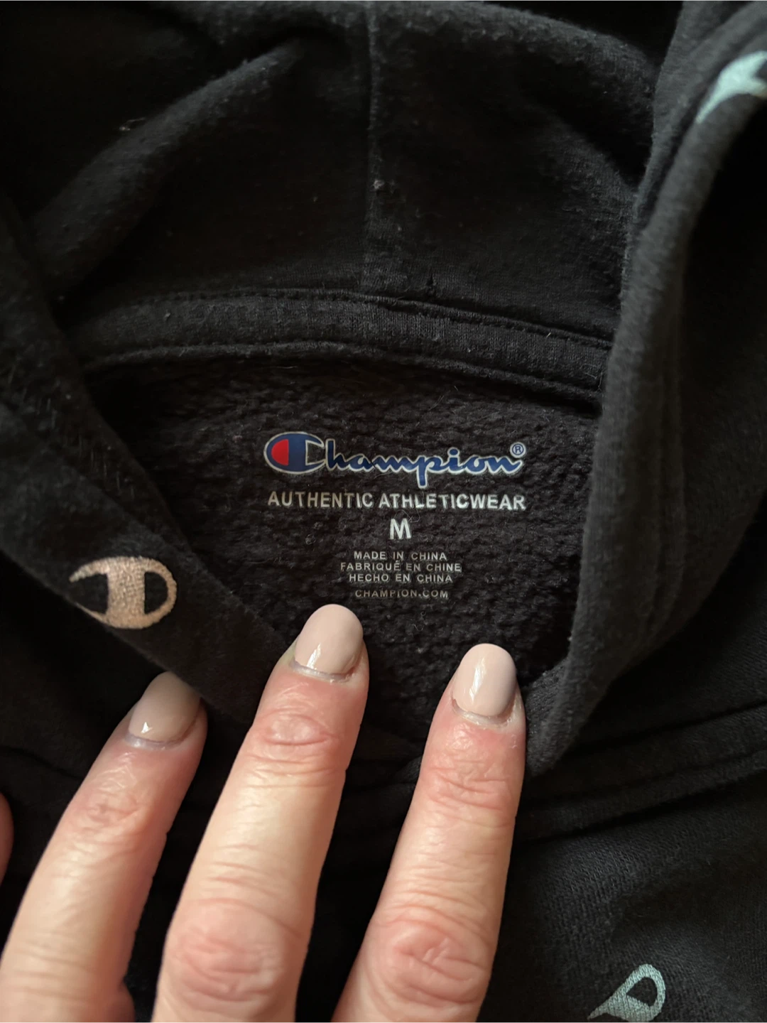 Kids medium Champion black logo pattern hoody - photo 3