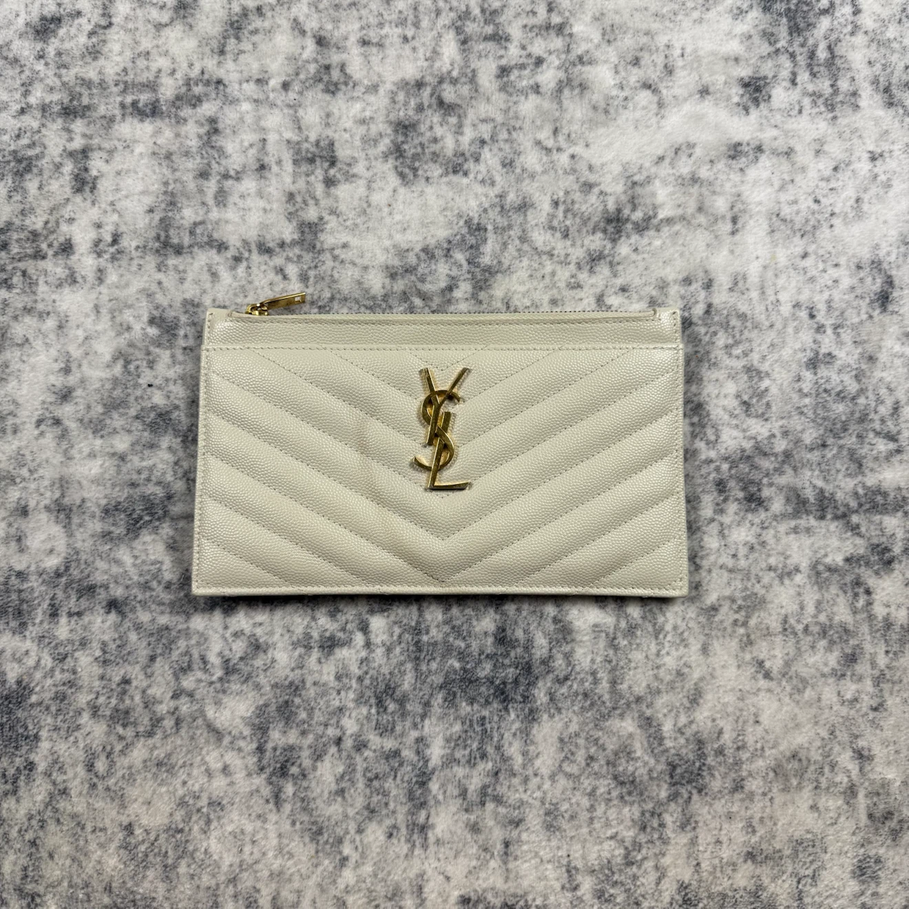 Saint Laurent YSL Cassandre Chevron Quilted Leather Zip Pouch