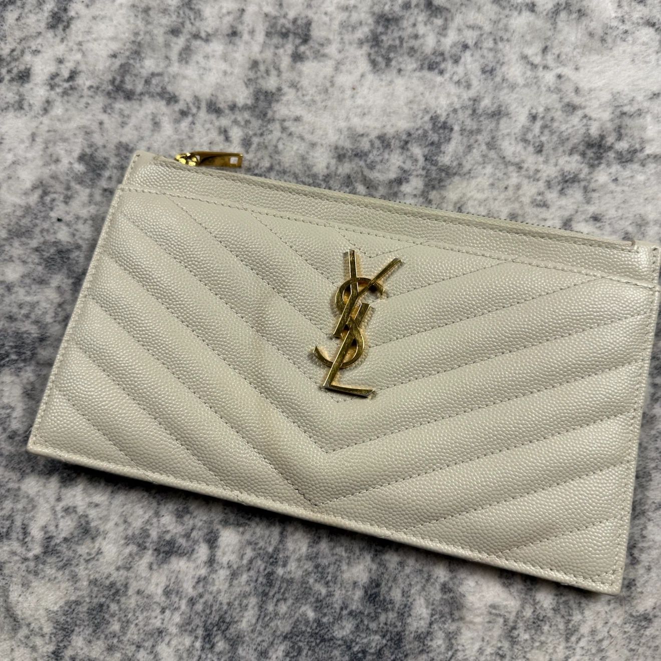 Saint Laurent YSL Cassandre Chevron Quilted Leather Zip Pouch - photo 2