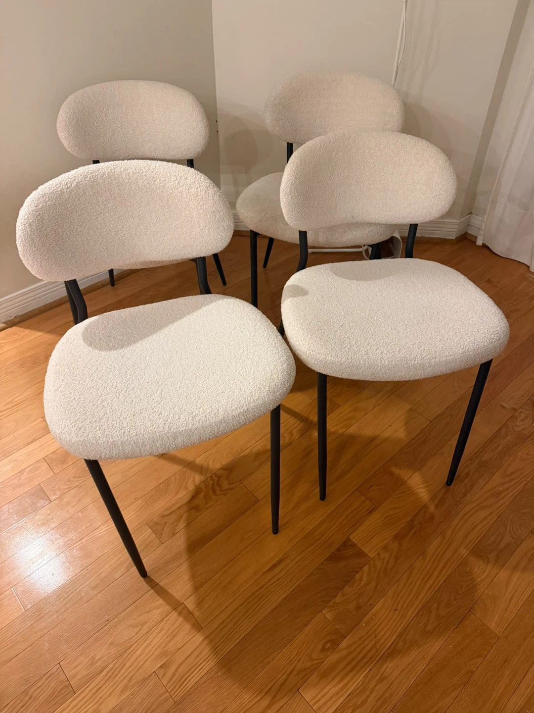 Set of 4 Cream Bouclé Dining Chairs