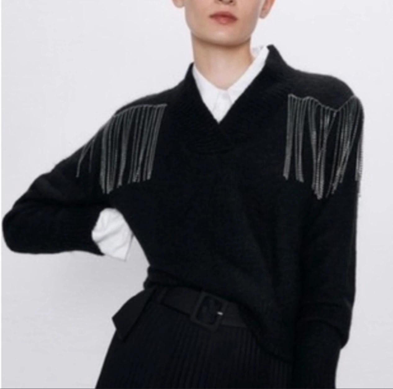 Zara Special Edition  Mohair Rhinestone Fringe Sweater Small - photo 2