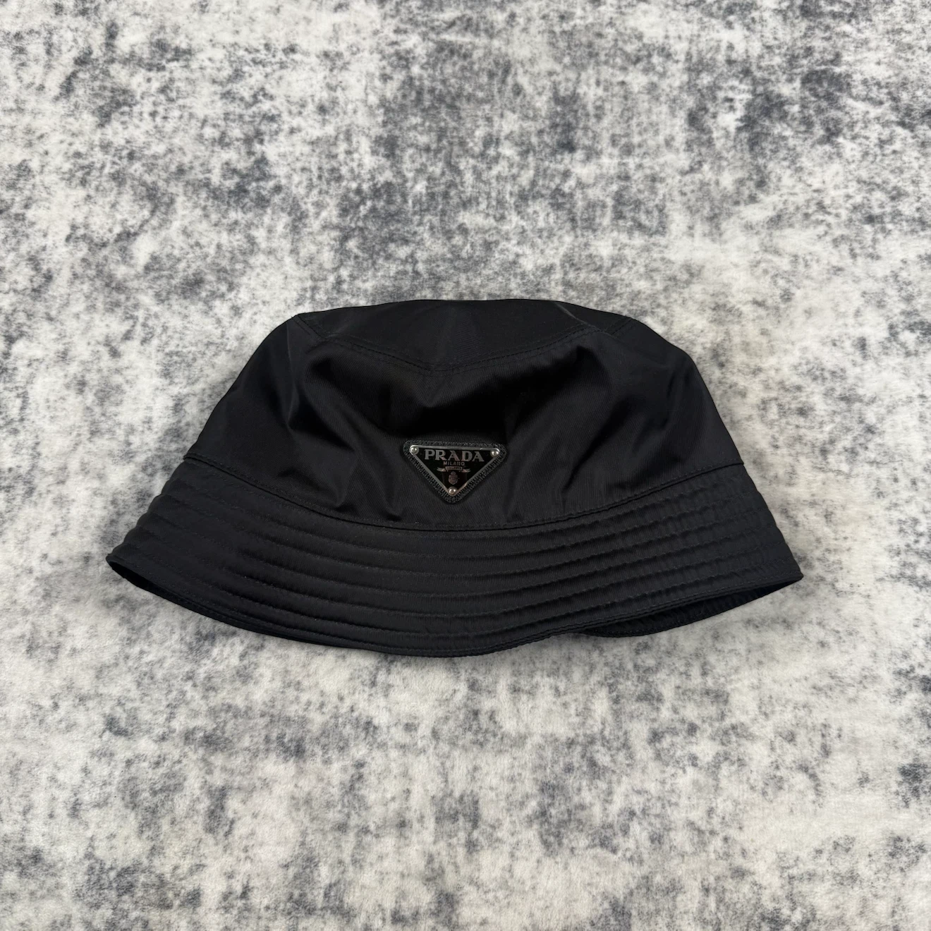 Prada Black Re-Nylon Triangle Logo Bucket Hat