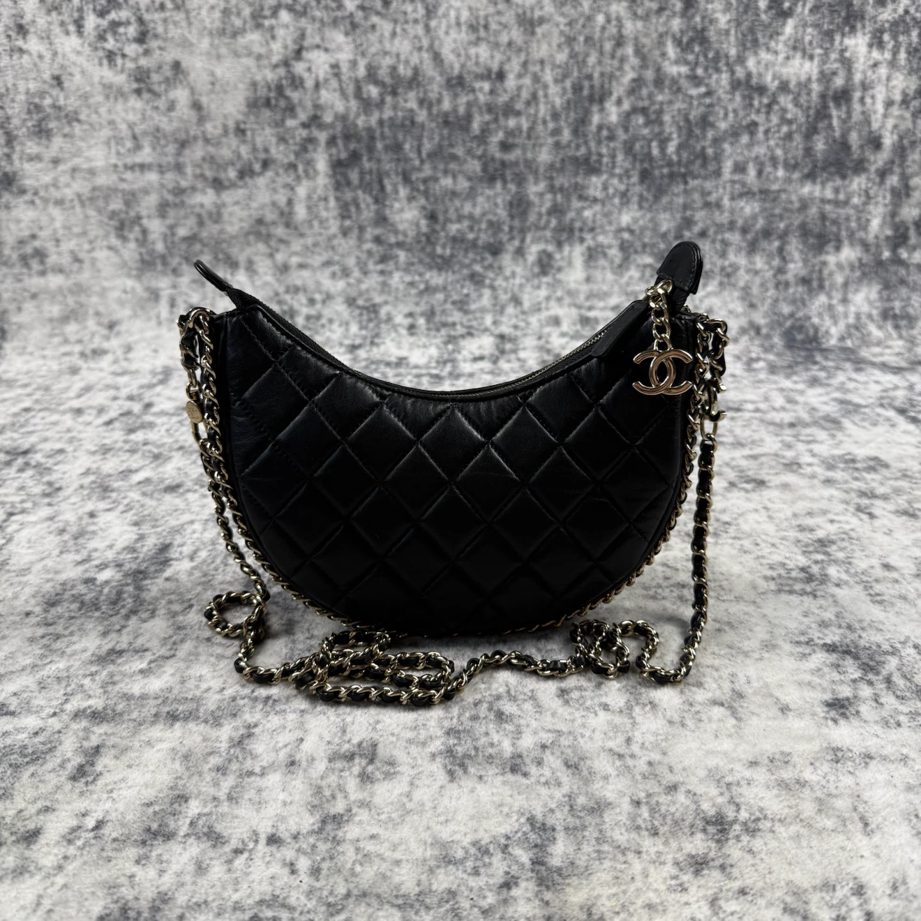 Chanel Black Quilted Lambskin Chain Hobo Bag